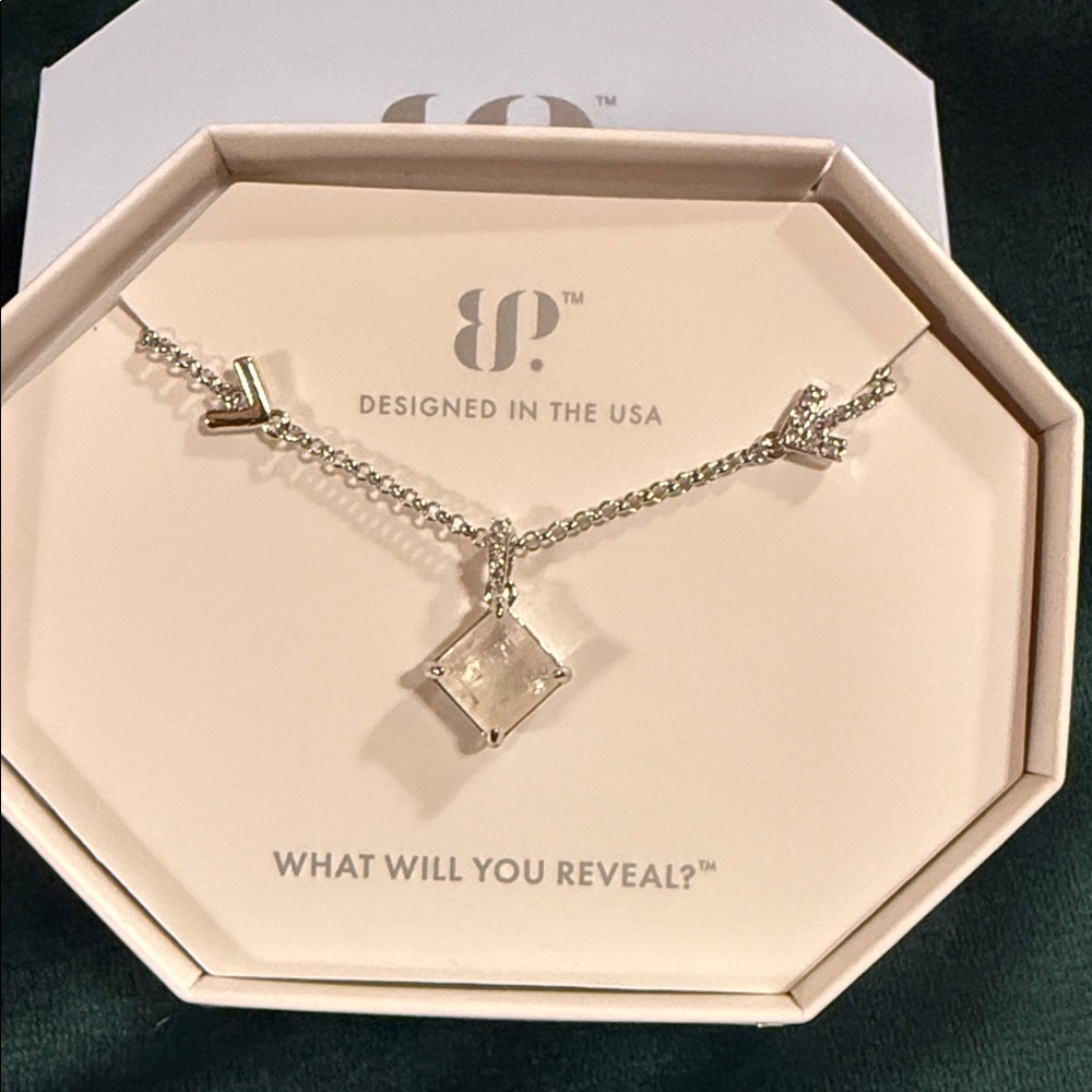 BP Silver Square Crystal Color Changing Pendant Necklace - Rhodium Plating